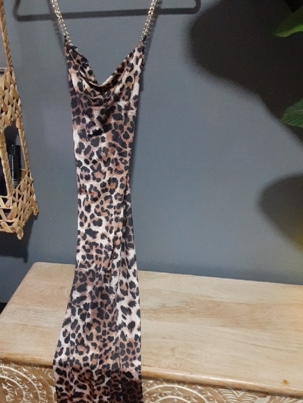 Leopard Print Cowl Neck Slip Dress